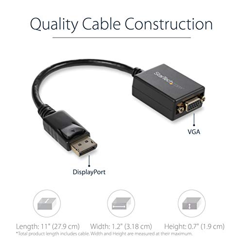 StarTech Active DisplayPort to VGA Adapter, 1080p 60Hz, Certified (DP2VGA2) | DP or DP++ Source Compatible, EDID & DDC Pass-Through, VGA Screw Locking, Latching DisplayPort, No Drivers, 1920 x 1200 - size: 8 inches