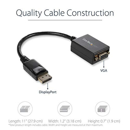 StarTech Active DisplayPort to VGA Adapter, 1080p 60Hz, Certified (DP2VGA2) | DP or DP++ Source Compatible, EDID & DDC Pass-Through, VGA Screw Locking, Latching DisplayPort, No Drivers, 1920 x 1200 - size: 8 inches
