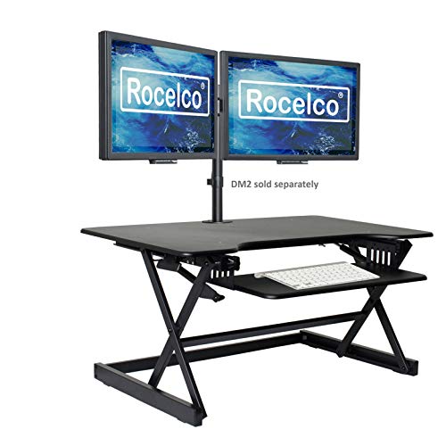 Rocelco 40" Large Height Adjustable Standing Desk Converter - Quick Sit Stand Up Dual Monitor Riser - Gas Spring Assist Computer Workstation - Retractable Keyboard Tray - Black (R DADRB-40) - color: Black, size: 40", style: Riser Only