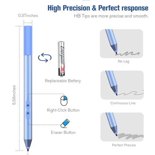 Active Pen for Dell 2-in-1 Touchscreen Laptop, MPP Stylus, Palm Rejection | 1024 Pressure Level, Palm Rejection, Dual Shortcut Buttons, 2500-Hour Battery for Inspiron 5379/7586, Latitude 3190/3390/7230 - color: Blue