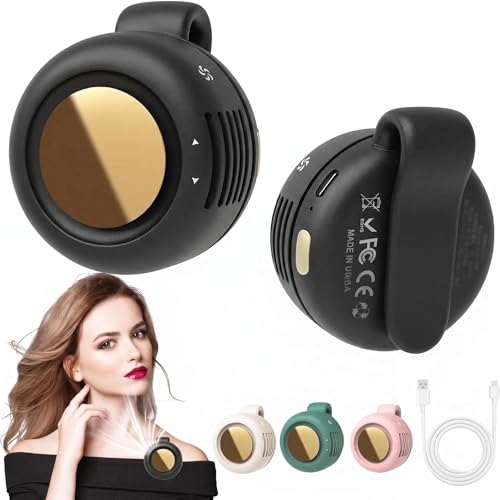 Portable Silent Mini Bladeless Fan Clip On, Small Fan Clip on for Shirt & Waist, Adjustable 3-Speed Suspended Whirlwind Fans, For Outdoor & Travel & Office, Travel Accessories, Gift (Black) - color: Black