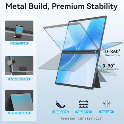 MAGICRAVEN 23.8" 100Hz Triple Portable Dual Monitor Laptop Screen Extender | 1080P FHD IPS, Plug & Play No Driver,USB-C/HDMI,100% sRGB,Triple Screen, Foldable,Mac/Windows Compatible,Travel & Office - size: 23.8"