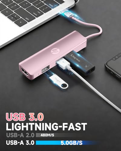 HP USB C Docking Station - 5-in-1 Multi-Port USB C Hub with 4K HDMI, 100W Power Delivery, for Laptops, MacBook, iPad, Thinkpad and More, Pink - color: Pink