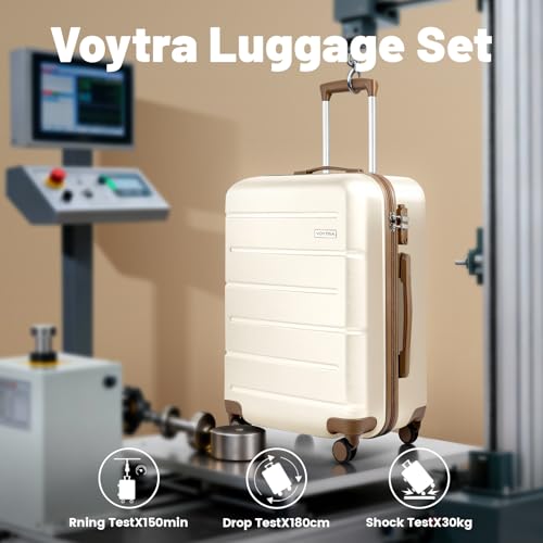 3-Piece Luggage Set with 20” Carry On, ABS Hardside Suitcase with Spinner Wheels & TSA Lock, Easy-Control Rolling Suitcase for Business Trips & Weekend Getaways (20/TB/DB Beige) - color: Beige, size: 3 Piece Set (20/DB/TB)