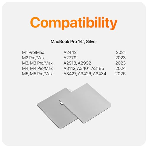 GhostShield Premium Palm Rest Protector Skin Cover Set, Scratches and Wear Protection, Compatible with MacBook Pro 14" 2026 2025 2024 2023 2021 M5/M4/M3/M2/M1 Pro/Max, Silver - color: Silver