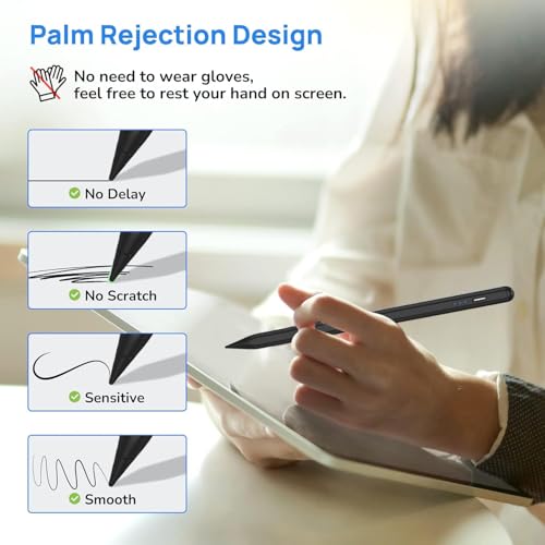 Stylus Pen for Apple iPad A16/11th 2026-2018 iPad Pencil A16/11/10/9/8/7/6,Air 11"/13" M4/M3/M2/5th-3rd,Pro 13"/11"/M4/12.9",Mini A17 Pro/6/5th Stylus Palm Rejection Tilt Sensitivity Fast Charge-Black - color: Black, size: 1pack