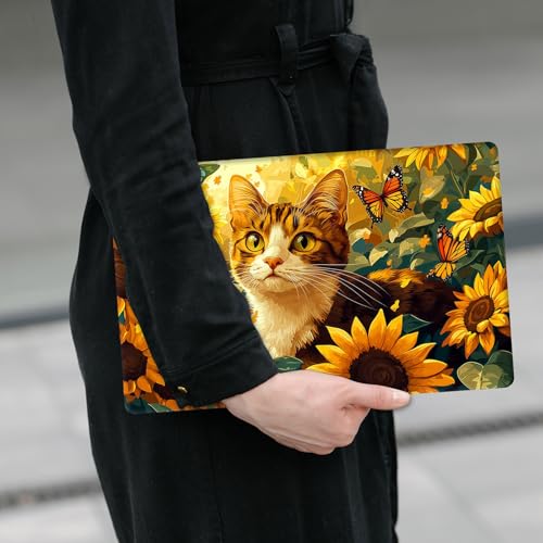 Laptop Skin Sticker Decal 12" 13" 13.3" 14" 15" 15.6",Waterproof Scratch Resistant Vinyl,Reusable Easy to Apply,for MacBook HP Dell Notebooks Netbooks Laptop,2 Wrist Pads,Cute Cat Sunflower - color: Cute Cat Sunflower