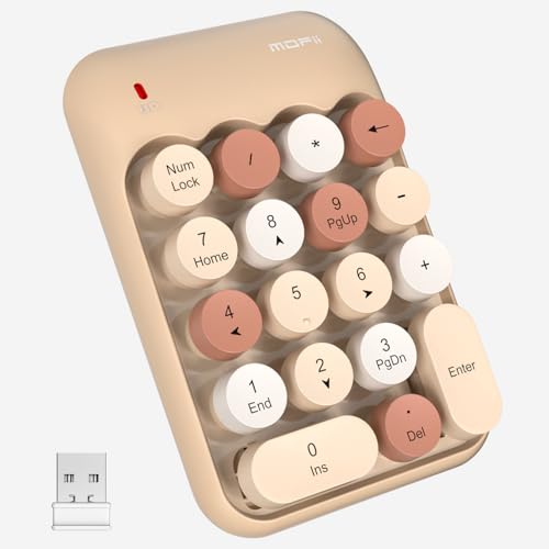 MOFII Wireless Number Pads - MilkTea Numeric Keypad 18 Keys USB 2.4G Round Keycap Colorful Extensions Keypads, Financial Accounting Portable Numpad 10 Key for Laptop/PC/Notebook/Surface Pro - color: Colorful MilkTea