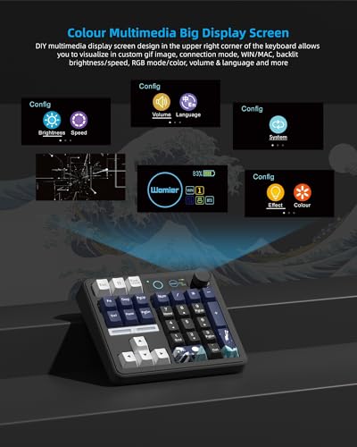 Womier SK30 Mechanical Numpad, Mini Keyboard with Screen & Knob,Black | Bluetooth/2.4G/USB-C Wireless Numeric Keypad,Macro Software RGB Number Pad Hotswap,Rechargeable Number keypad for Mac Windows - color: Black