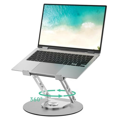 Laptop Stand for Desk Adjustable Computer Stand with 360 Rotating Base Ergonomic Laptop Riser Mount for Desk Foldable Protable Computer Desk Fits with MacBook Pro Air, Round - color: Round, Silver