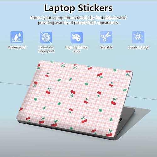 Universal Laptop Skin Sticker with 2 Wrist Pad Skins, Waterproof Scratch Resistant Vinyl Laptop Cover Decal, Cut to Fit for 11–15.6 Inch MacBook HP Dell Lenovo, Cherry Checks - color: Cherry Checks