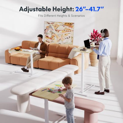 FLEXISPOT H7 Adjustable Overbed Bedside Table with Wheels Pneumatic Mobile Standing Desk Laptop Desk Rolling Computer Cart Movable Overbed Table Hospital Home Use(31.5" W x 17.7" D, White Wood Grain) - color: White Wood Grain, size: Large