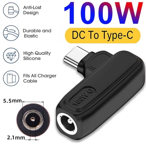 DAGIJIRD Laptop Charging Adapter DC 5.5x2.1mm to PD USB C Converter 100W PD Power Charger Connector Tip