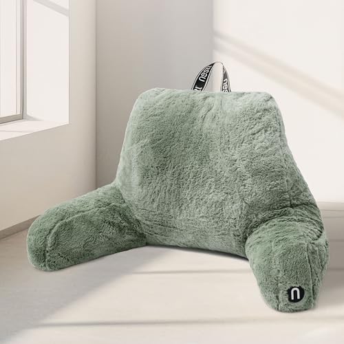 Nestl Fur Reading Pillow, Stylish Back Pillow for Bed Sitting Up, Faux Fur Bed Chair Pillow with Arms, Reading Pillows for Sitting in Bed Adult & Kids, Back Support Pillow for Bed Rest - Sage Green - color: Sage Green, size: Reading Pillow