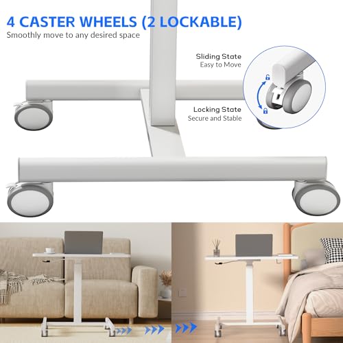 GallopFun Mobile Laptop Standing Desk Adjustable Height, Small Mobile Desk Workstation with Wheels, Portable Rolling Computer Desk Cart for Home Office Classroom (White)