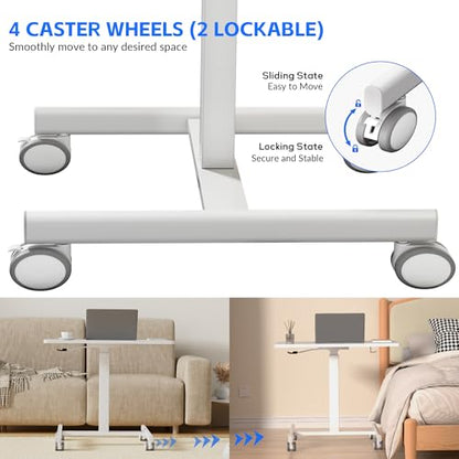 GallopFun Mobile Laptop Standing Desk Adjustable Height, Small Mobile Desk Workstation with Wheels, Portable Rolling Computer Desk Cart for Home Office Classroom (White)