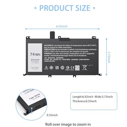 74WH 357F9 Laptop Battery Replacement for Dell Inspiron 15 7000 Gaming 15 7559 i7559 7557 i7557 5577 7567 5576 7566 INS15PD Series P65F P65F001 P57F P57F003 71JF4 071JF4 0GFJ6 0357F9 - size: 6.92*3.75*0.55inch 357F9