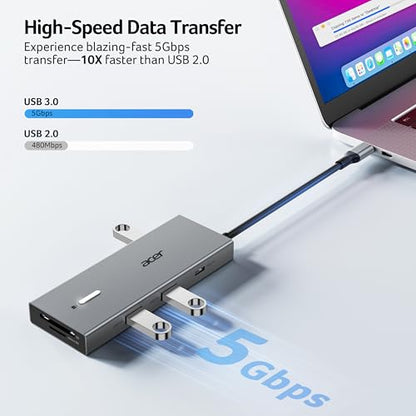 Acer USB-C Docking Station Dual Monitor, 9-in-1 Laptop Dock with 2 HDMI | Laptop Docking Station with 4K@60Hz HDMI, USB A&C 3.0, SD/Micro SD, 100W PD Compatible with Acer/Dell XPS/HP/Mac (0.65FT) - size: 0.65FT
