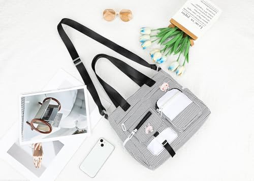 Phaoullzon Cute Messenger Bag Kawaii Crossbody Purse for Teen Shoulder Tote | Gifts for Girls/ Women, Nylon Japanese College Satchel Travel Work Gym Handbag - color: Stripes Black, style: Large(could Fit 14" Laptop)