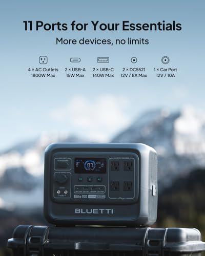 BLUETTI Solar Generator Elite 100 V2 with 100W Solar Panel, 1024Wh 1800W | 3600W Surge, 70 Min Fast Charging, 10ms UPS, LiFePO4 Battery, Portable Power Station for Camping, Emergency, Road Trip - style: Bluetti Elite 100 V2+100W Solar panel