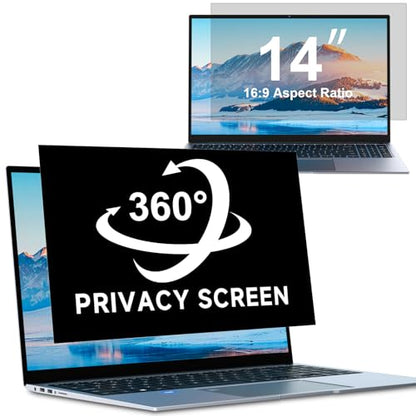 ZOEGAA 4-way 360° Privacy Screen For 14 Inch 16:9 Laptop That Screen Size is 12.2 in Wide and 6.8 in High. Removable Privacy Screen For Laptop Monitor, Anti Glare And Blue Light, Compatible With HP Dell Lenovo Asus Samsung Acer Thinkpad - size: 14 in 16:9
