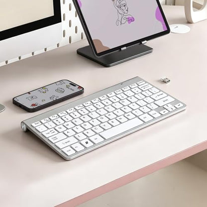 Wireless Keyboard, 78 Keys 2.4G Bluetooth Thin Lightweight Silent Keyboard for Laptop/PC/Tablet/Desktop/Smart TV - color: Silver