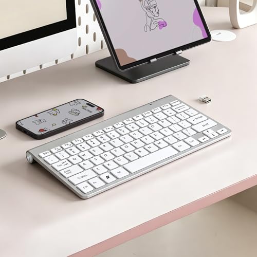 Wireless Keyboard, 78 Keys 2.4G Bluetooth Thin Lightweight Silent Keyboard for Laptop/PC/Tablet/Desktop/Smart TV - color: Silver