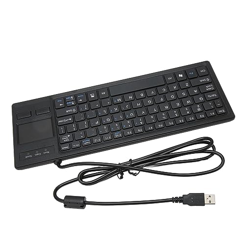 Ultra Thin Mini Compact Wired Keyboard with Touchpad and USB Hub, Scrolling, Plug and Play, Keys for Industrial Applications