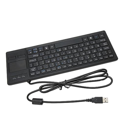 Ultra Thin Mini Compact Wired Keyboard with Touchpad and USB Hub, Scrolling, Plug and Play, Keys for Industrial Applications