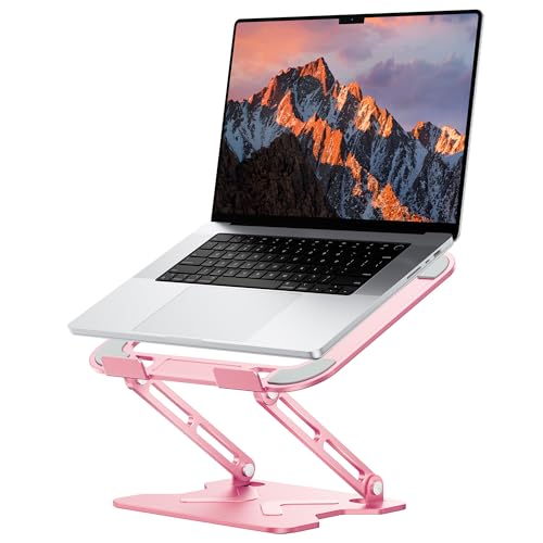 JCZT Adjustable Laptop Stand for Desk, Metal Foldable Laptop Riser, Portable Laptop Holder Mount, Ventilated Cooling Computer Notebook Stand for MacBook Air Pro, All 10-16'' Notebooks Laptops, Pink - color: Pink