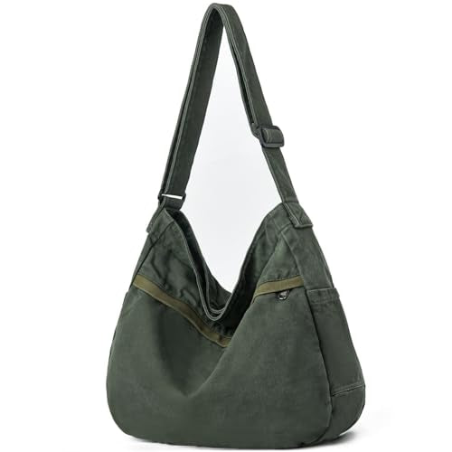 Canvas Hobo Crossbody Tote Bag for Women & Men Large Messenger Bag | Canvas Purses for Women Multi-Pocket Casual Shoulder Handbag for Travel Work Daily Shopping - color: 1-army Green