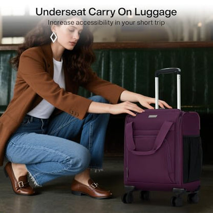 MILADA Underseat Carry On Luggage with Wheels, Airline Approved 16-inch Spinner Small Suitcase, Softside Travel Luggage, Personal Item Overnight Bag, Business Mini Suitcase for Women and Men, Purple - color: Purple