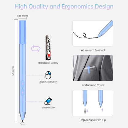 Stylus Pen for HP Omnibook/Envy/Spectre/Pavilion x360, 1024 Pressure | MPP 1.51 Stylus Pen with Palm Rejection, 2500H Battery Digital Pen with Eraser for Drawing/Note-Taking, AAAA Battery Included - color: Blue