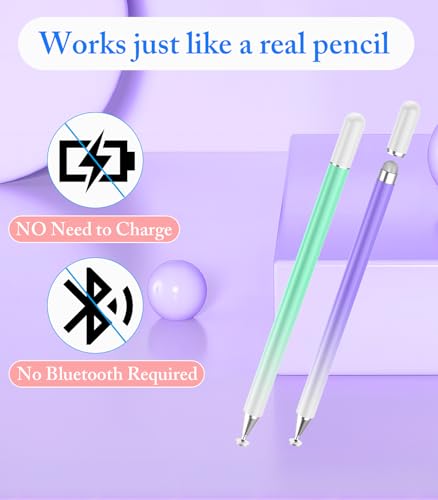 Stylus Pen for Touchscreen, Kenkor 2 in 1 Active iPad Pencil - Purple+Green | Stylus Pen for iPad/Android/Switch/iPhone/Samsung/Galaxy/Huawei/Surface/ViVo/OPPO/Lenovo, All Touch Screens Tablet Pencil - color: Green+Purple
