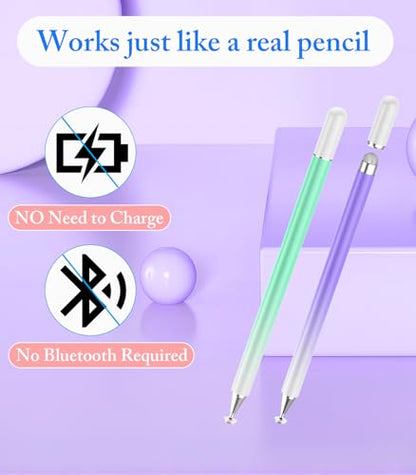 Stylus Pen for Touchscreen, Kenkor 2 in 1 Active iPad Pencil - Purple+Green | Stylus Pen for iPad/Android/Switch/iPhone/Samsung/Galaxy/Huawei/Surface/ViVo/OPPO/Lenovo, All Touch Screens Tablet Pencil - color: Green+Purple