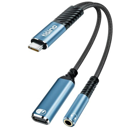 Tisino USB C to 3.5mm Headphone and Charger Adapter, Aux to USB C & 60W PD Charging, HiFi DAC 32bit/384kHz, USB C to Headphone Jack Adapter for iPhone 16 15/Samsung S25/S24/Pixel 8/7