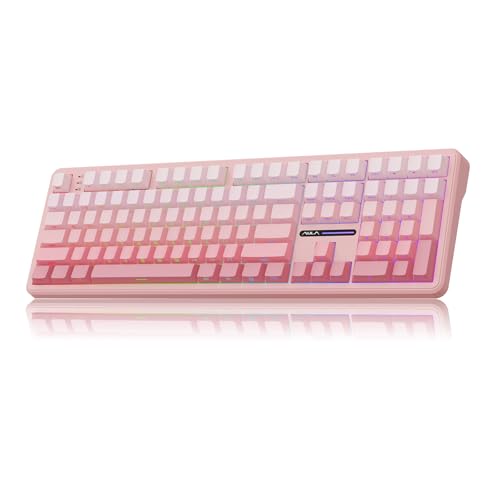 MechLands Aula F108 100% Wireless Gaming Keyboard, Full Size Custom Gasket Mechanical Keyboard, 4000mAh Battery, Programmable 108 Keys, Hot-Swappable, for Win/Mac (Pink Gradient) - color: Pink Gradient