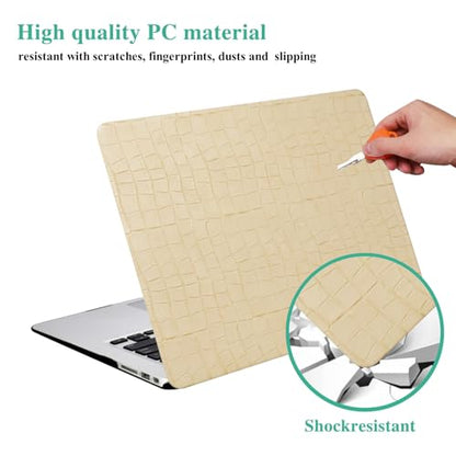 DTangLsm for MacBook Air 13 inch Case M5 2026-2022 M4 M3 M2 A3449 A3240 A3113 A2681, Crocodile Alligator Skin Luxury Textured Leather Hard Logo Cutout Case for MacBook Air 13.6+Keyboard Cover, Beige - color: # Crocodile Skin Beige