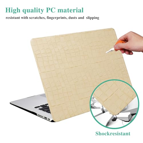 DTangLsm for MacBook Air 13 inch Case M5 2026-2022 M4 M3 M2 A3449 A3240 A3113 A2681, Crocodile Alligator Skin Luxury Textured Leather Hard Logo Cutout Case for MacBook Air 13.6+Keyboard Cover, Beige - color: # Crocodile Skin Beige
