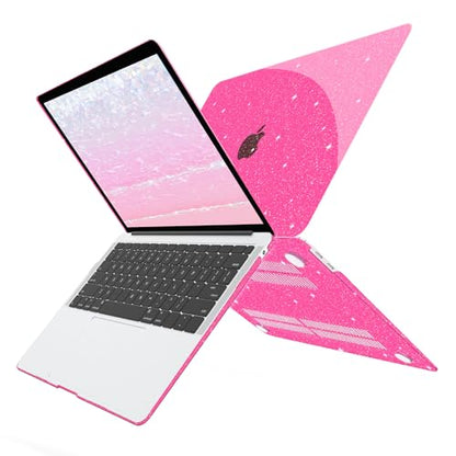 G JGOO for MacBook Air 13 inch Case 2021 2020-2018 M1 A2337 A2179 A1932 | Glitter Protective Plastic Hard Shell for MacBook Air 13.3 inch Case + Keyboard Cover + Screen Protector, Sparkly Hot Pink - color: Hot Pink