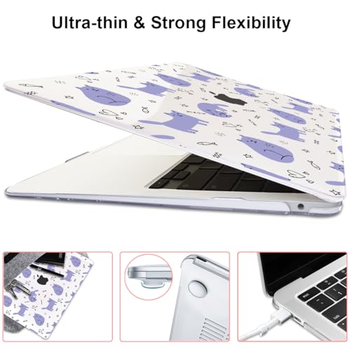 Compatible with 2021 2020 2019 2018 MacBook Air 13 inch Case M1 A2337 A2179 A1932 Touch ID, Crystal Clear Pattern Plastic Hard Shell Case for MacBook Air 13 inch M1 2021, Cute Cat & Fish - color: Cute Cat & Fish
