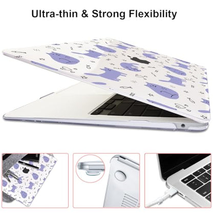 Compatible with 2021 2020 2019 2018 MacBook Air 13 inch Case M1 A2337 A2179 A1932 Touch ID, Crystal Clear Pattern Plastic Hard Shell Case for MacBook Air 13 inch M1 2021, Cute Cat & Fish - color: Cute Cat & Fish