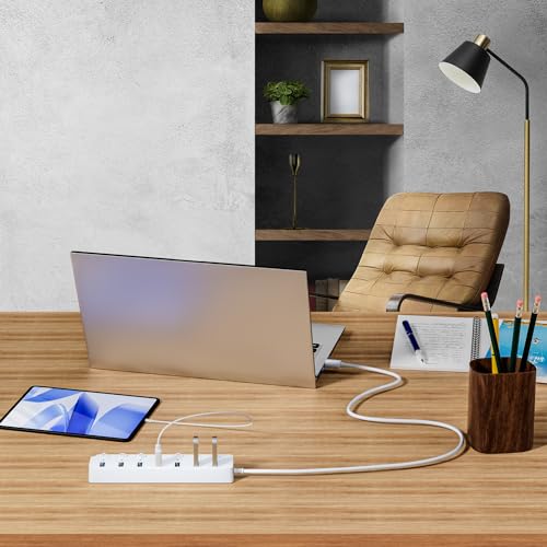 USB Hub 7 Port, USB Splitter with Individual On/Off Switches and Lights | USB 3.0 Hub with 3.3ft Cable, Extender for A Port Laptop, PC, Desktop-White - color: White