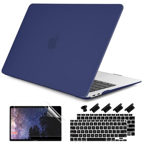 DONGKE Compatible with MacBook Air 13 inch Case 2021 2020 2019 2018 Release Model: M1 A2337 A2179 A1932, Matte Hard Case Cover for MacBook Air 13 inch with Retina Display Touch ID - Navy Blue - color: Navy Blue