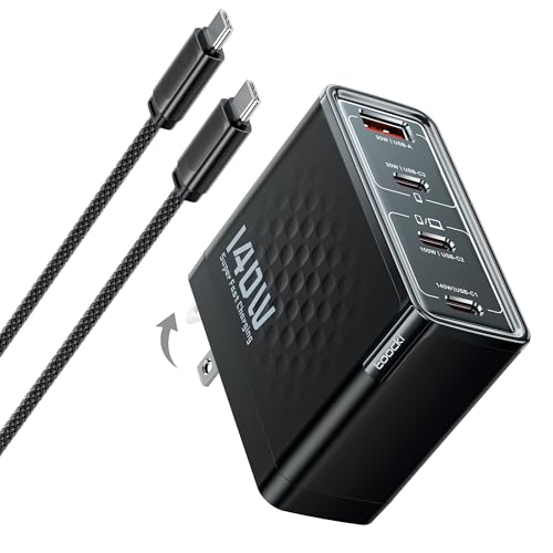 Toocki 140W USB C Charger Block, 4-Port GaN Fast Charging Foldable Compact Wall Charger for MacBook Pro/Air, iPhone 16 Pro Max, iPad Pro, Galaxy S24/Ultra, Steam Deck, Google Pixelbook