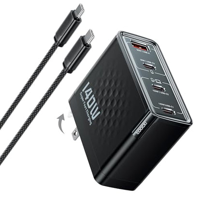 Toocki 140W USB C Charger Block, 4-Port GaN Fast Charging Foldable Compact Wall Charger for MacBook Pro/Air, iPhone 16 Pro Max, iPad Pro, Galaxy S24/Ultra, Steam Deck, Google Pixelbook