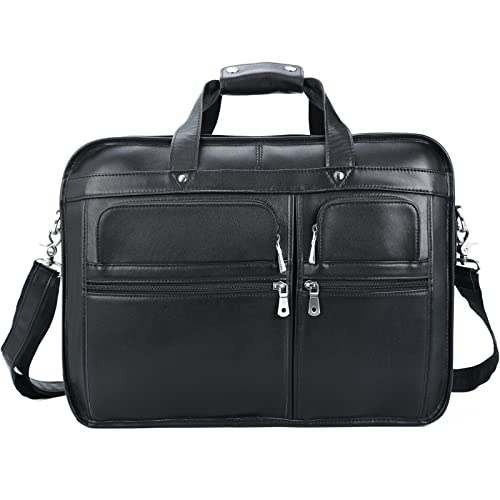 Polare 18.5” Full Grain Leather Laptop Briefcase Messenger Bag Tote For Men Large Fits 17.3” Laptop - color: Black(x-large)