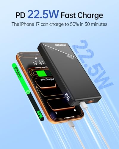 GENSROCK 2-Pack Portable Charger Power Bank 10000mAh, Slim Power Bank | Dual USB | 22.5W PD Fast Charging | LED Display | Slim | 37Wh | Compatible with iPhone Android | Flight-Safe | Black + White - color: Black White