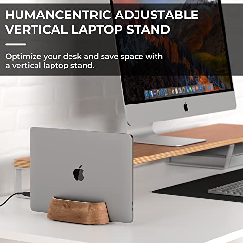 HumanCentric Vertical Laptop Stand in Black Walnut Wood, Adjustable | Upright Adjustable Holder & Dock, Fits MacBook Pro & Laptops .5" to 1.5", Clamshell Compatible, Laptop Vertical Stand - color: Black Walnut Wood