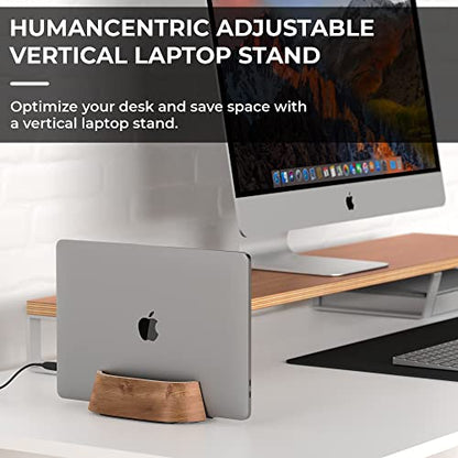 HumanCentric Vertical Laptop Stand in Black Walnut Wood, Adjustable | Upright Adjustable Holder & Dock, Fits MacBook Pro & Laptops .5" to 1.5", Clamshell Compatible, Laptop Vertical Stand - color: Black Walnut Wood